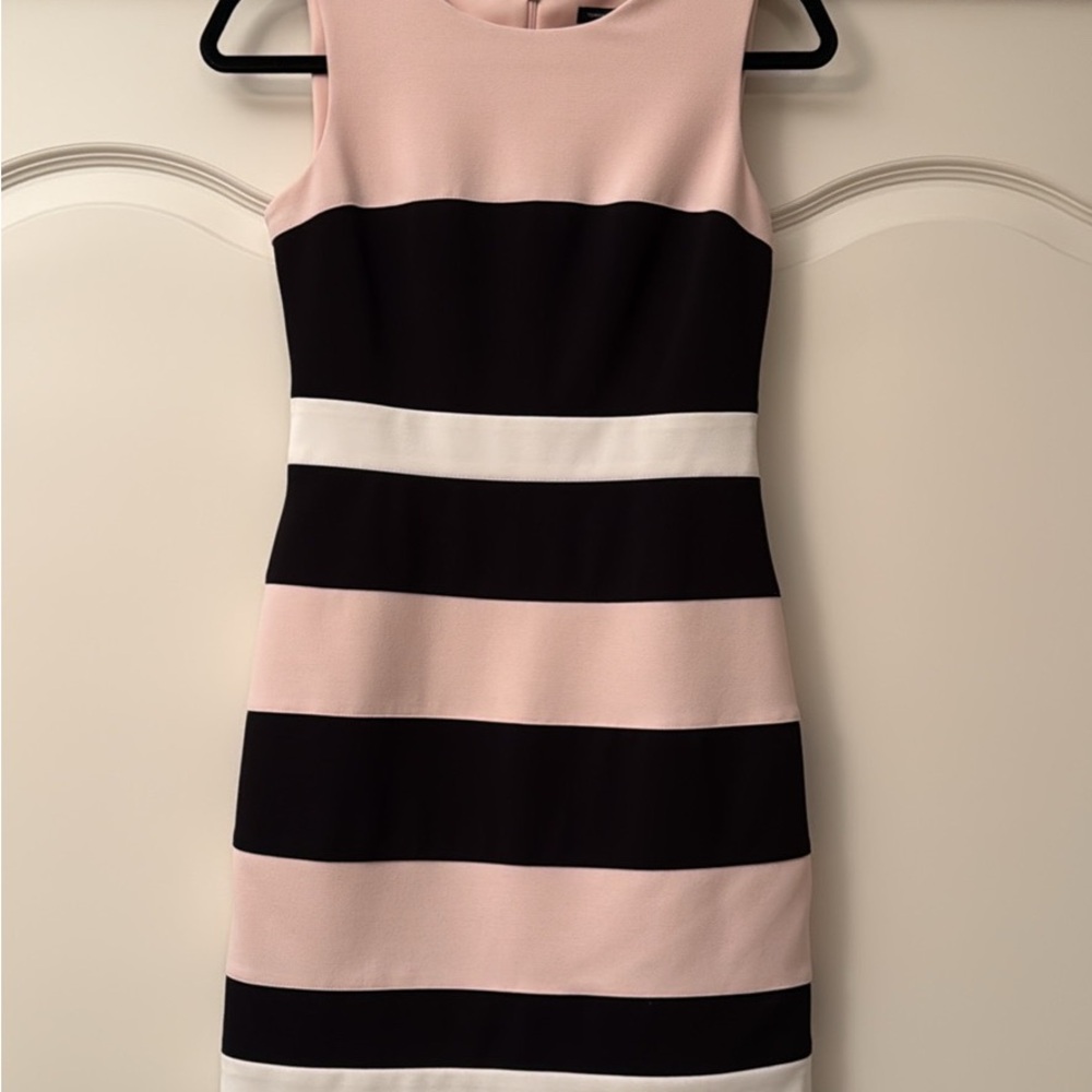 Striped Sleeveless Dress - Pink, Black, and White